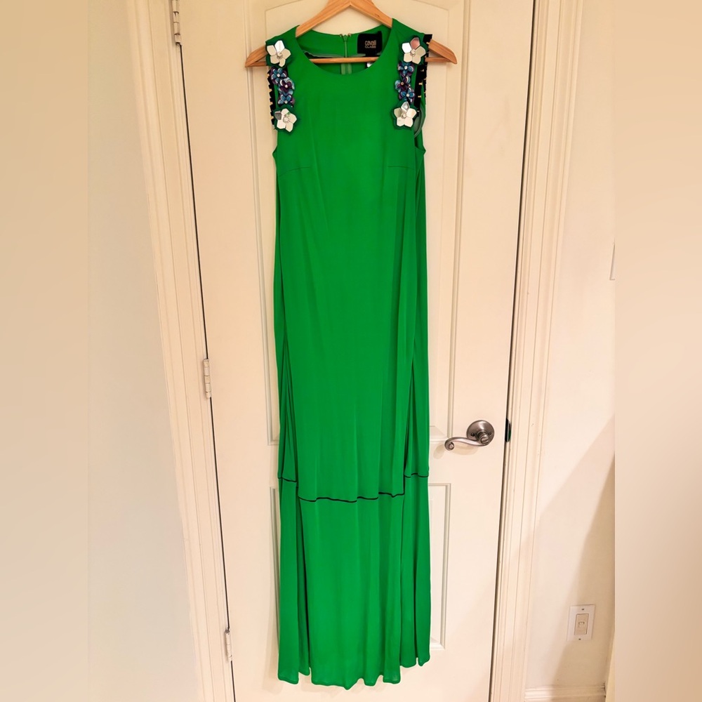 Cavalli Class Long Green Dress with Mirrored Flower Details 2